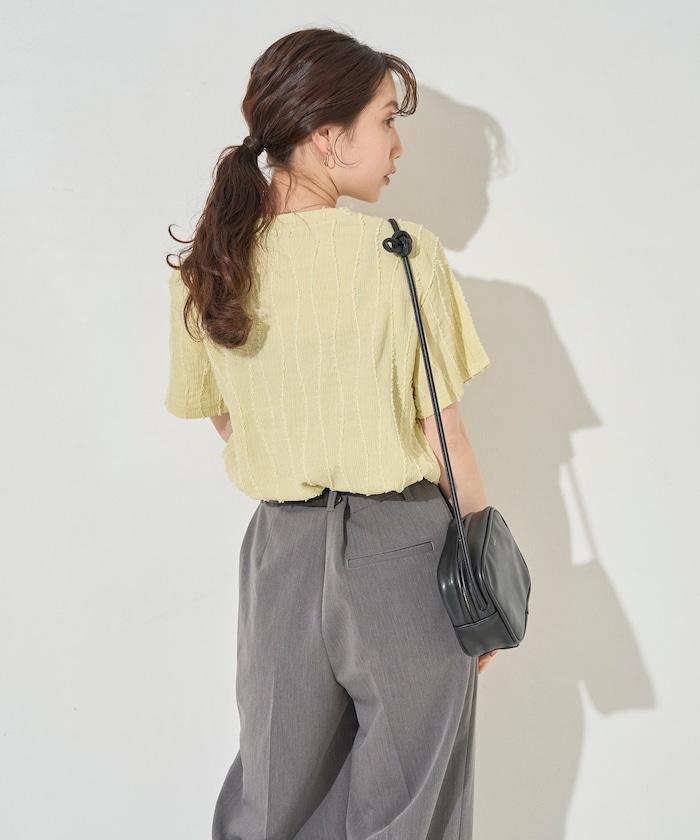 流蘇條紋提花短袖T恤