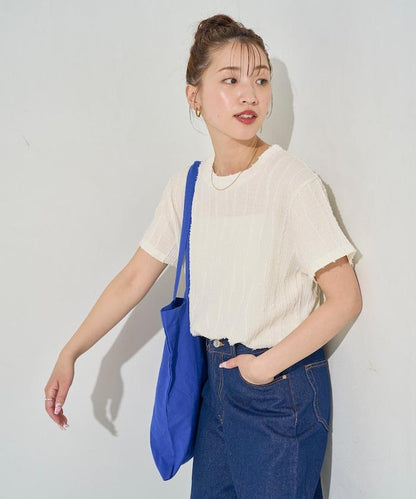 流蘇條紋提花短袖T恤