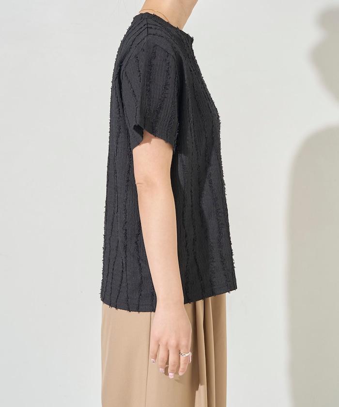 流蘇條紋提花短袖T恤