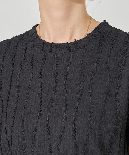 流蘇條紋提花短袖T恤