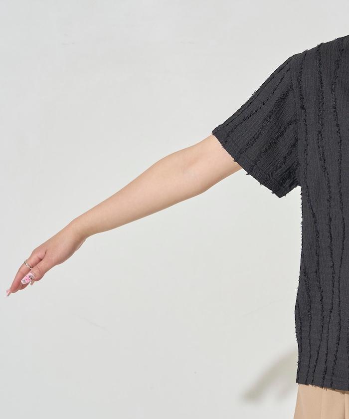 流蘇條紋提花短袖T恤