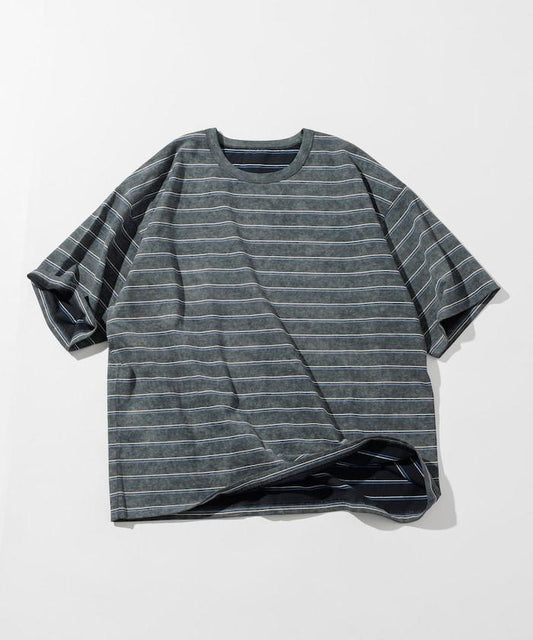 漸變印花 可反穿 圓領 條紋T恤