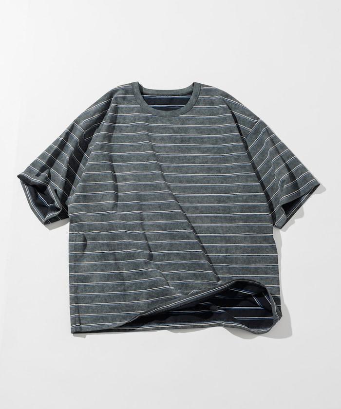 漸變印花 可反穿 圓領 條紋T恤