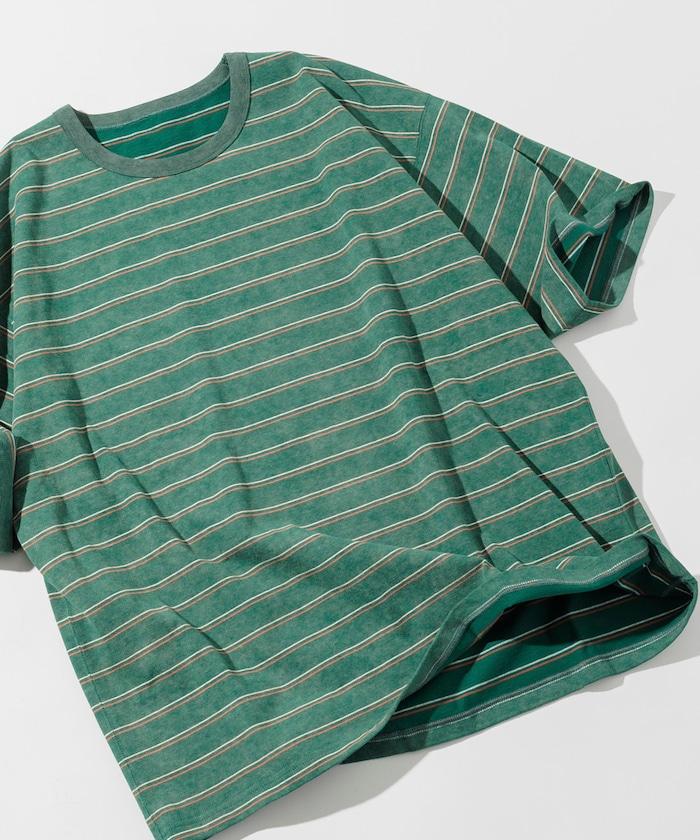 漸變印花 可反穿 圓領 條紋T恤