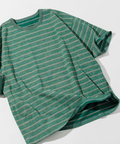 漸變印花 可反穿 圓領 條紋T恤