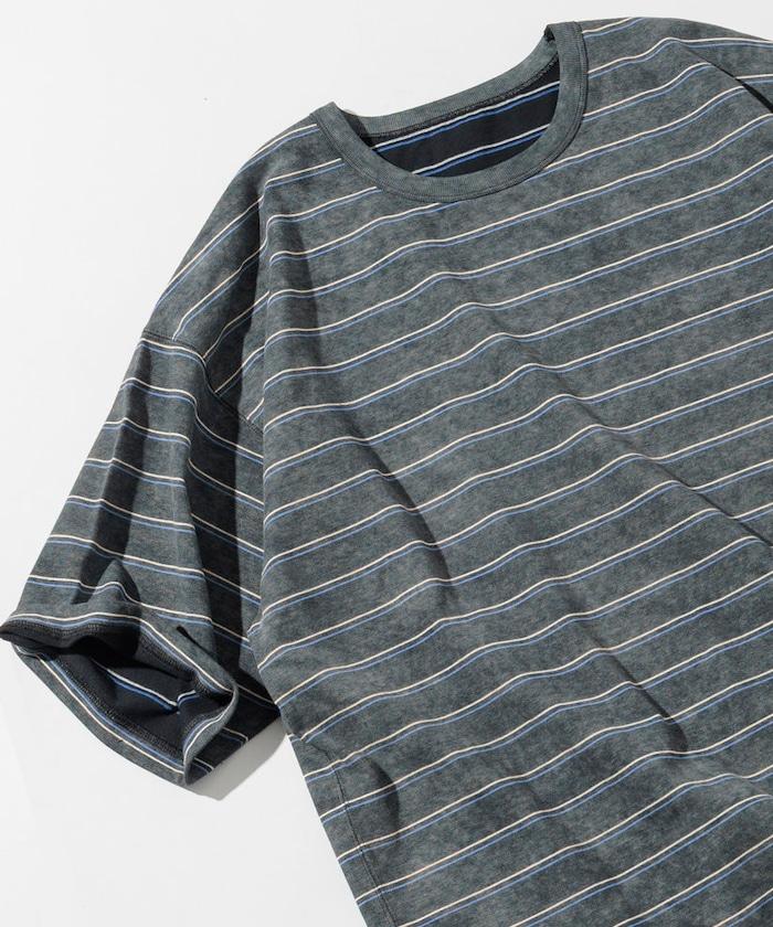 漸變印花 可反穿 圓領 條紋T恤