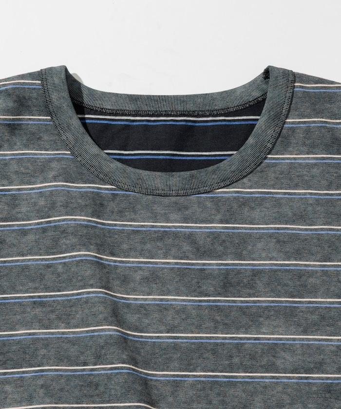 漸變印花 可反穿 圓領 條紋T恤