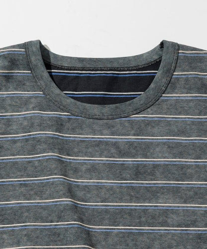 漸變印花 可反穿 圓領 條紋T恤