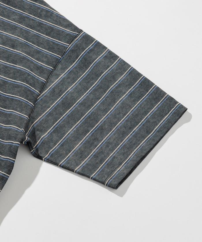 漸變印花 可反穿 圓領 條紋T恤