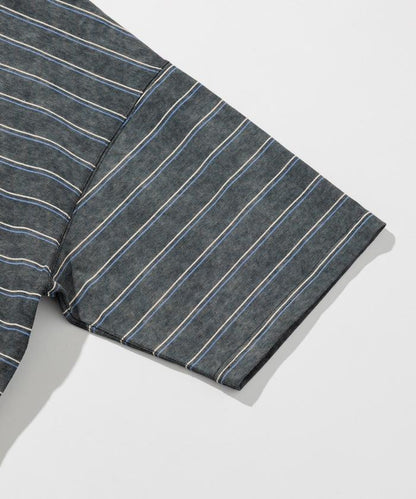 漸變印花 可反穿 圓領 條紋T恤