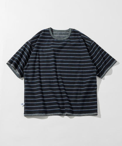 漸變印花 可反穿 圓領 條紋T恤