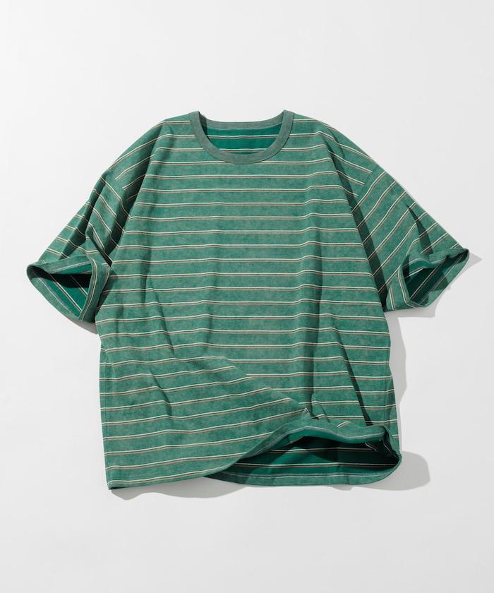 漸變印花 可反穿 圓領 條紋T恤