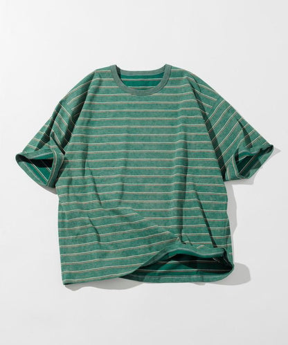 漸變印花 可反穿 圓領 條紋T恤