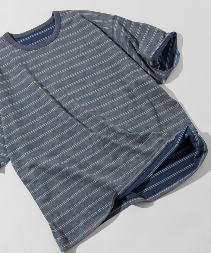 漸變印花 可反穿 圓領 條紋T恤