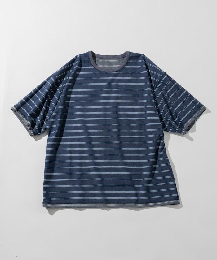 漸變印花 可反穿 圓領 條紋T恤