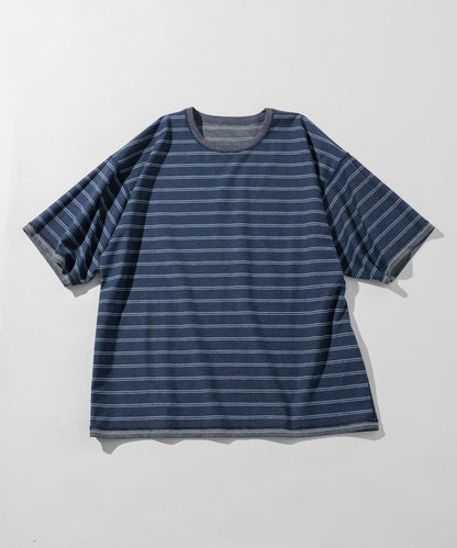 漸變印花 可反穿 圓領 條紋T恤
