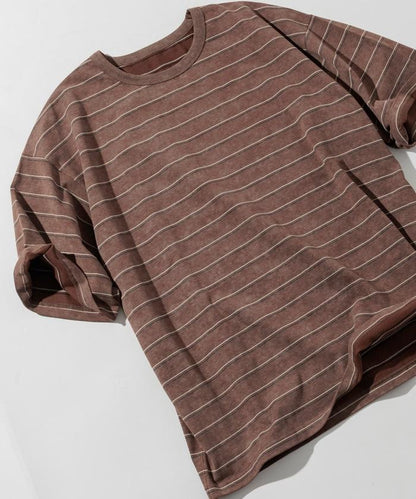 漸變印花 可反穿 圓領 條紋T恤