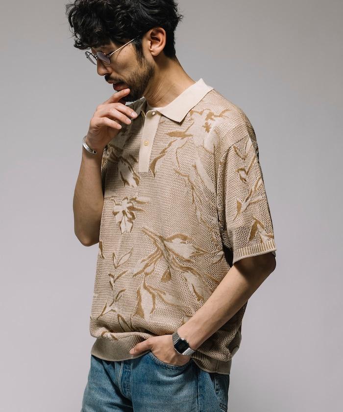 總花紋 網眼編織 針織polo衫 短袖