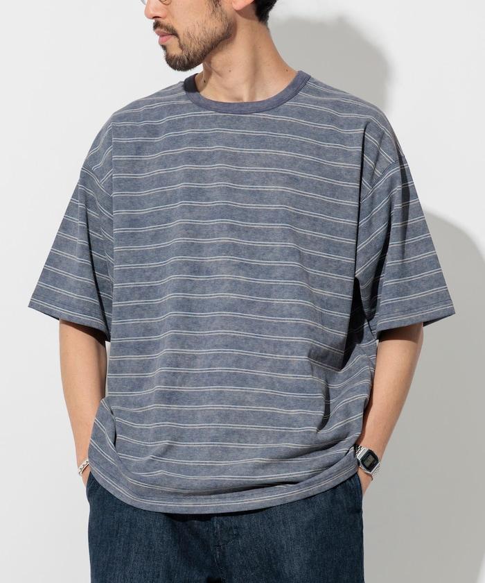 漸變印花 可反穿 圓領 條紋T恤