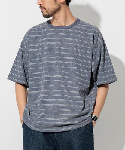 漸變印花 可反穿 圓領 條紋T恤