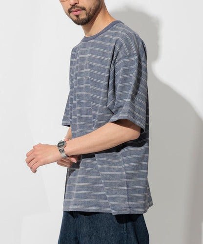 漸變印花 可反穿 圓領 條紋T恤