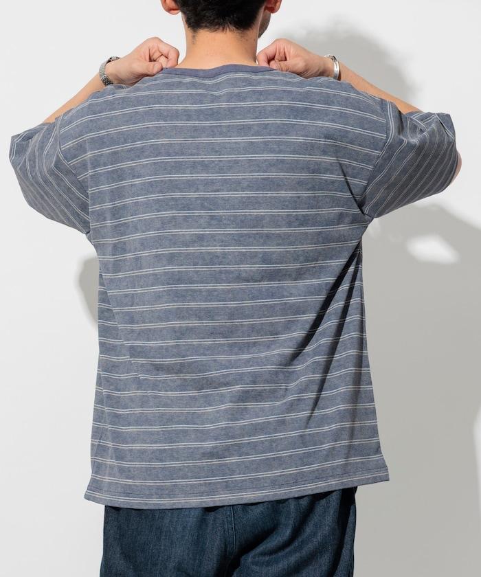 漸變印花 可反穿 圓領 條紋T恤