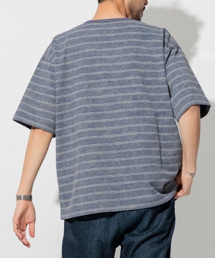 漸變印花 可反穿 圓領 條紋T恤