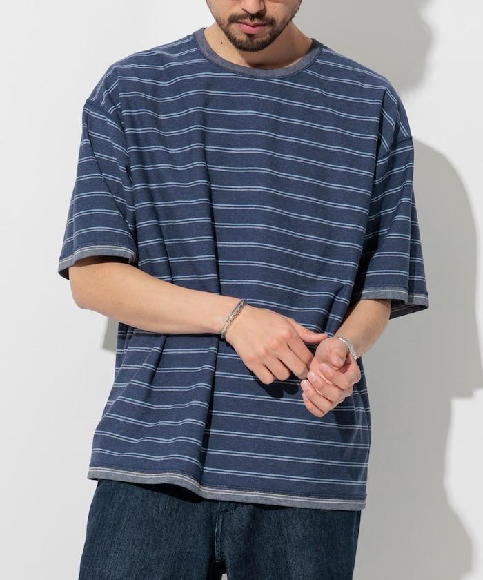 漸變印花 可反穿 圓領 條紋T恤