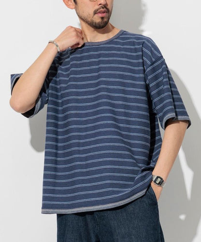 漸變印花 可反穿 圓領 條紋T恤