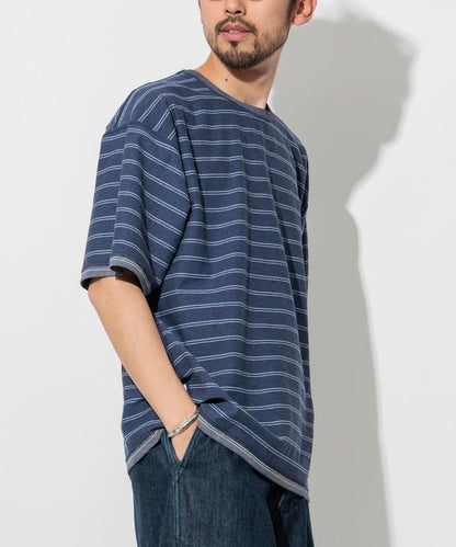 漸變印花 可反穿 圓領 條紋T恤
