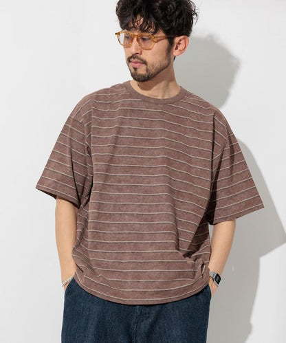漸變印花 可反穿 圓領 條紋T恤