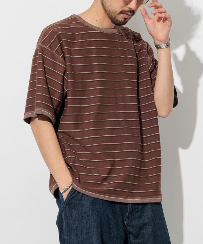 漸變印花 可反穿 圓領 條紋T恤