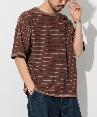 漸變印花 可反穿 圓領 條紋T恤