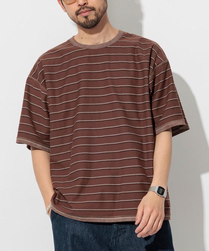 漸變印花 可反穿 圓領 條紋T恤