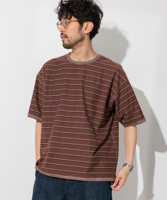 漸變印花 可反穿 圓領 條紋T恤