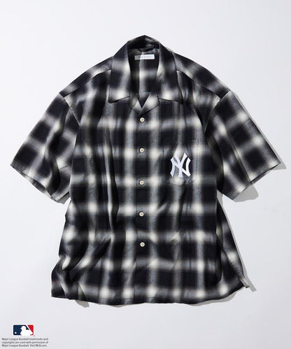 聯名 MLB 短袖 格紋襯衫