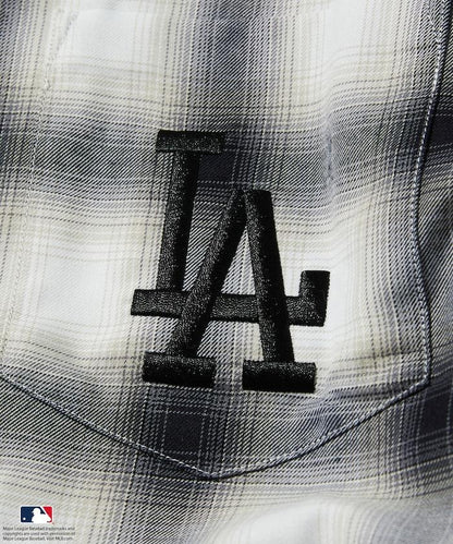聯名 MLB 短袖 格紋襯衫