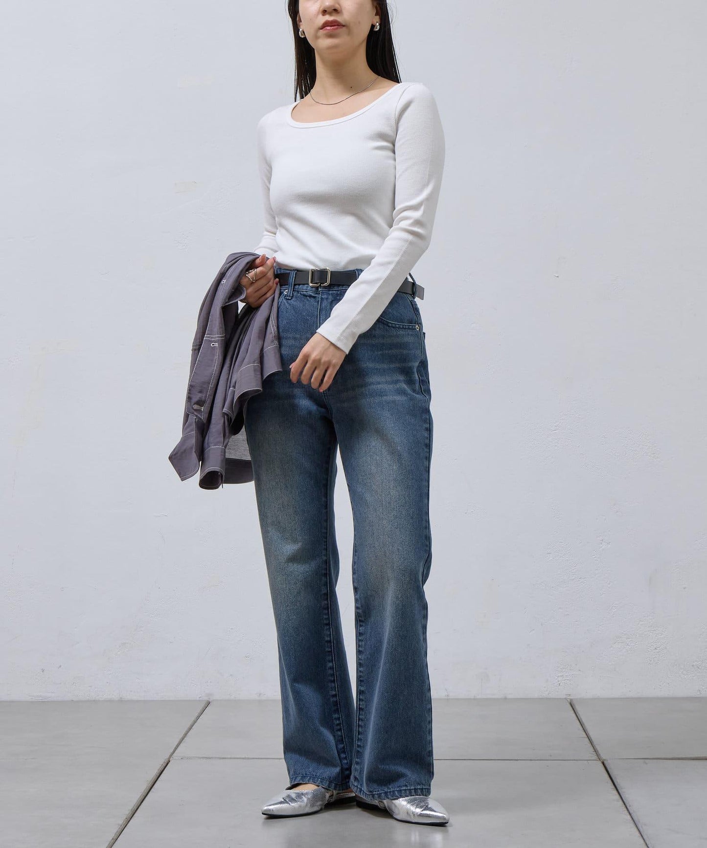 方領針織長袖套頭衫