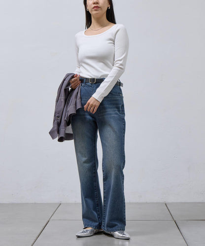 方領針織長袖套頭衫