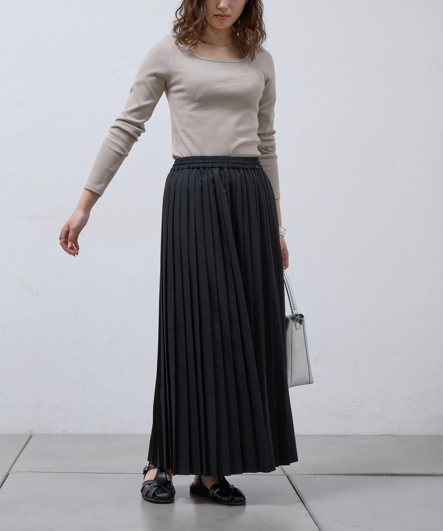 方領針織長袖套頭衫