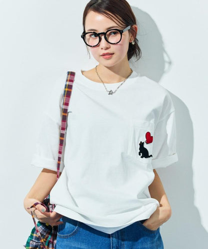 大尺寸 印花裝飾 圓領 帶口袋T恤