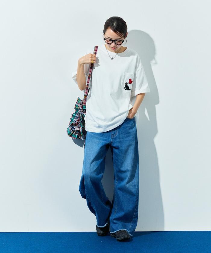 大尺寸 印花裝飾 圓領 帶口袋T恤