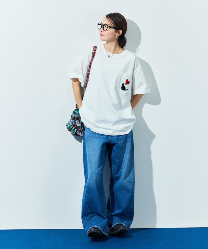 大尺寸 印花裝飾 圓領 帶口袋T恤