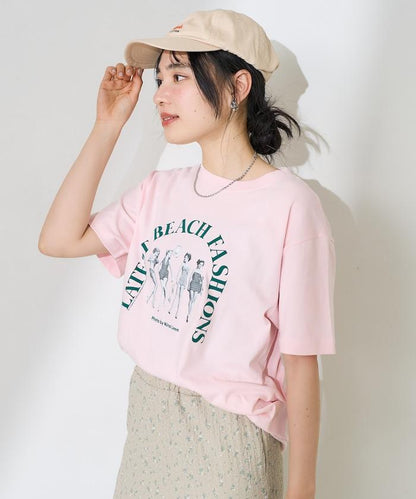 女孩子照片海灘拱形logo T恤