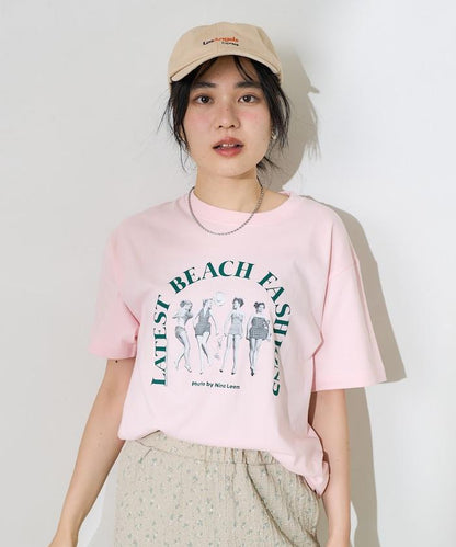 女孩子照片海灘拱形logo T恤