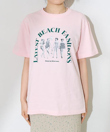 女孩子照片海灘拱形logo T恤