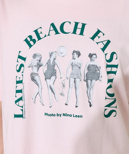 女孩子照片海灘拱形logo T恤