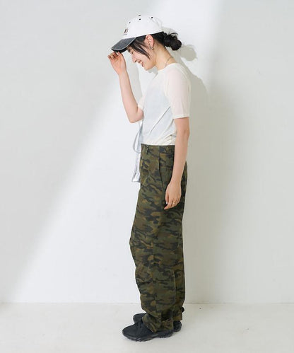 一洗迷彩圖案褲子/迷彩寬鬆褲