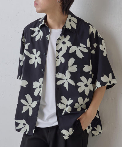 藝術花卉圖案短袖襯衫