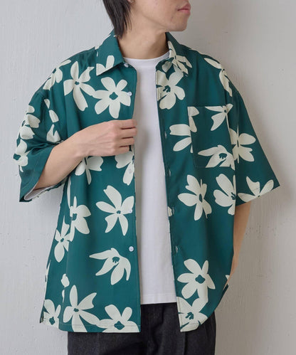 藝術花卉圖案短袖襯衫
